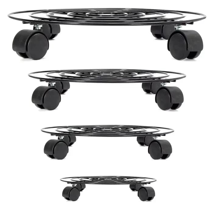 Plateau de Pot de plante de fleur rond en métal noir, 4 tailles, 4 roues, jardinière lourde, Pot de