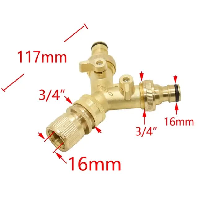 Mathiateur d'eau du robinet de jardin en laiton, filetage 3/4 ", 2 voies, vanne d'irrigation en cuiv
