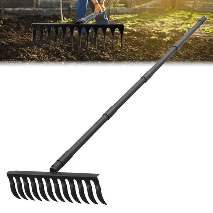 Râteau à chair de jardin avec manche Long réglable de 60 pouces, râteaux à arc en métal robuste de 1