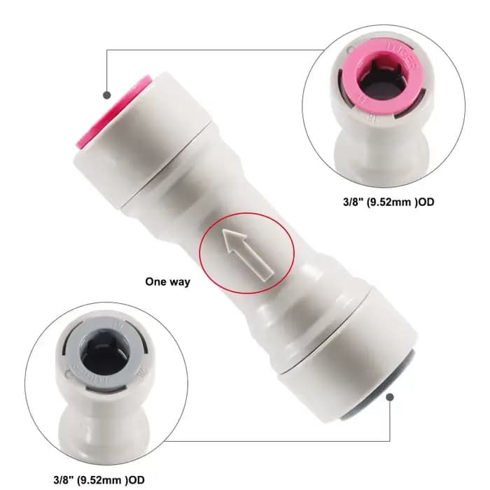 Clapet anti-retour unidirectionnel en plastique de 3/8 pouces, raccord rapide droit pour Tube de 9.5