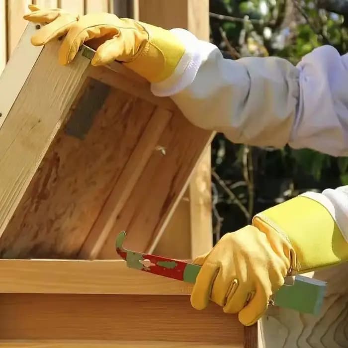 Gants de protection pour l'apiculture, manches respirantes, maille jaune, peau de mouton blanche et