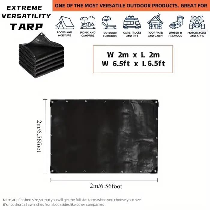 Bâche imperméable noire robuste, résistante aux uv, couverture de Protection extérieure polyvalente,