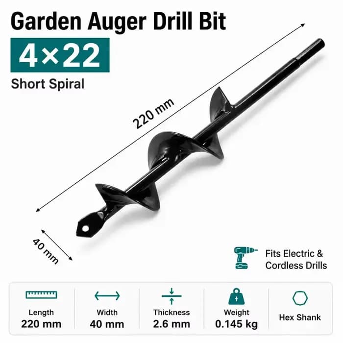 Tarière spirale manuelle ou électrique pour jardinage, outil de décompactage du sol et de plantation
