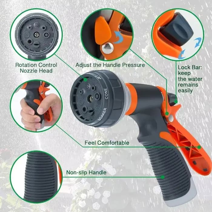 Pistolet d'arrosage de jardin, 8 Modes, pulvérisateur haute pression réglable, buse d'arrosage, plan