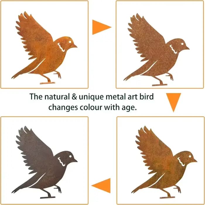 Silhouette d'oiseau rouillée charmante en métal pour jardin - Décoration rustique d'extérieur pour p