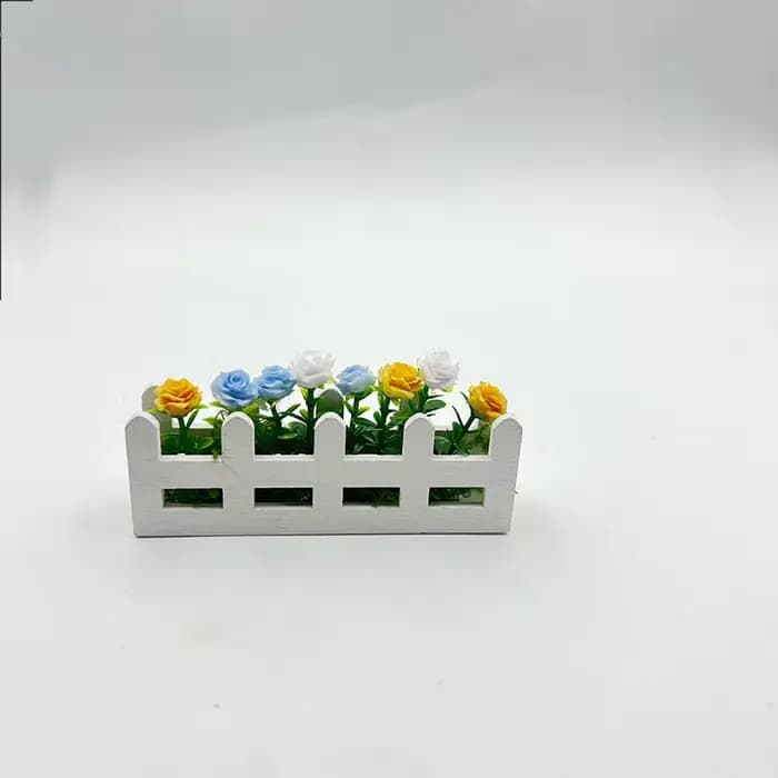 Mini fleur en pot, ensemble de fleurs de clôture de roses, ornement décoratif Miniature en bois, acc