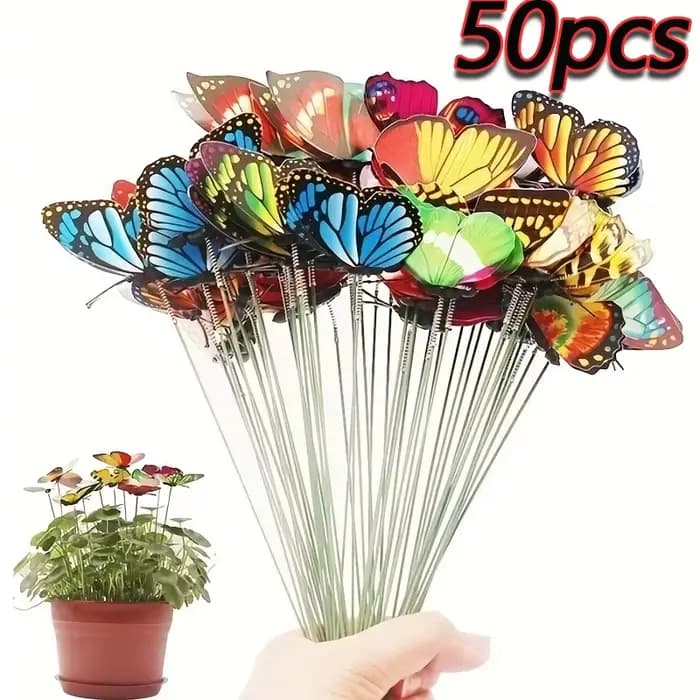 Piquets de décoration papillon artificiels 3D, 10/20/50 pièces, jardinière de cour, Pot de fleur, dé