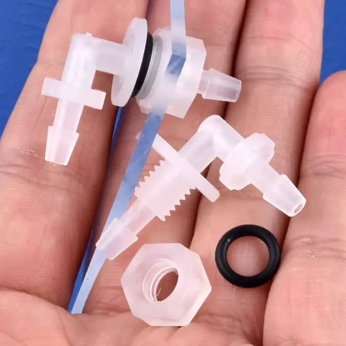 Connecteurs coudés pagode en PP M6 ~ G1/2 à 2.4-11.1mm, avec écrou, joint torique, réservoir d'aquar