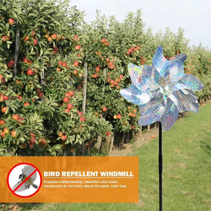 Bricolage 8 feuilles oiseaux dissuasion répulsif d'oiseaux moulin à vent Spinner argent moulins pour