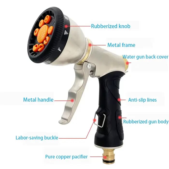Buse de tuyau de pistolet à eau de jardin, buse métallique robuste, Durable et pas facile à rouiller