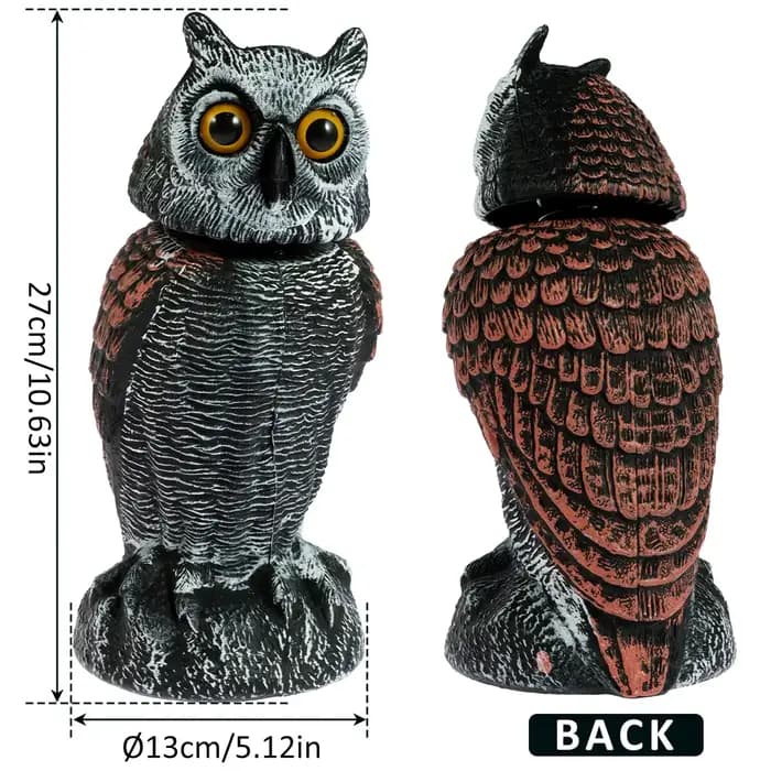 Faux hiboux effrayent les oiseaux avec 360 ° Tête pivotante imperméable, faux hibou, répulsif anti