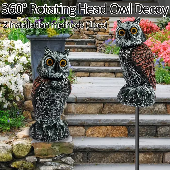 Dispositifs de contrôle des oiseaux Owl Spare avec 360 ° Tête pivotante imperméable, faux hibou, é