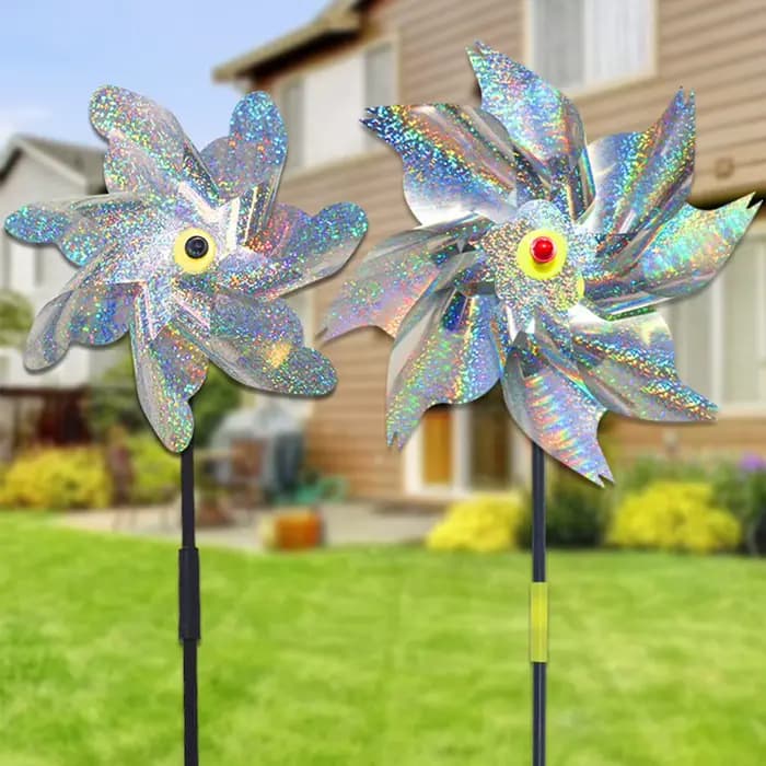 Bricolage 8 feuilles oiseaux dissuasion répulsif d'oiseaux moulin à vent Spinner argent moulins pour
