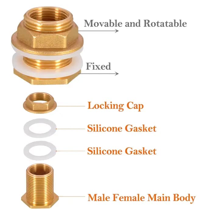 Connecteur de réservoir d'eau en laiton 1/2 "3/4" 1 ", joint en Silicone, tuyau en cuivre, Joint d'a