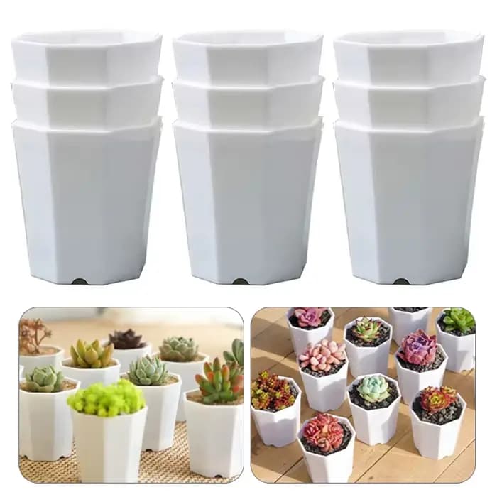 Mini pot de fleurs octogonal en plastique, petit pot à semis solide, respirant, blanc, décoration de