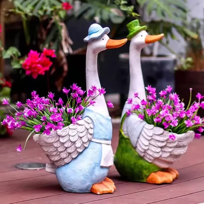 Pot de fleur créatif de canard de couple