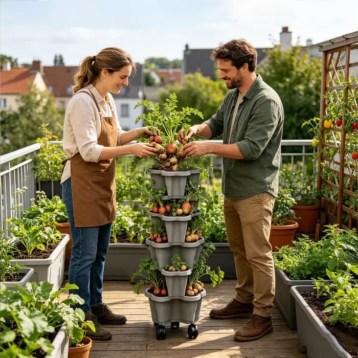Tour de jardinage verticale empilable multi-niveaux avec roulettes mobiles pour la culture de fraises et légumes