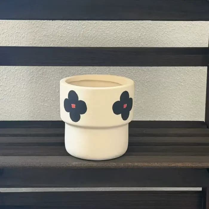 Pot de fleurs en céramique style dessin animé mignon, respirant, à motif floral, pour plantes succulentes, pot décoratif vintage, jardin de bureau