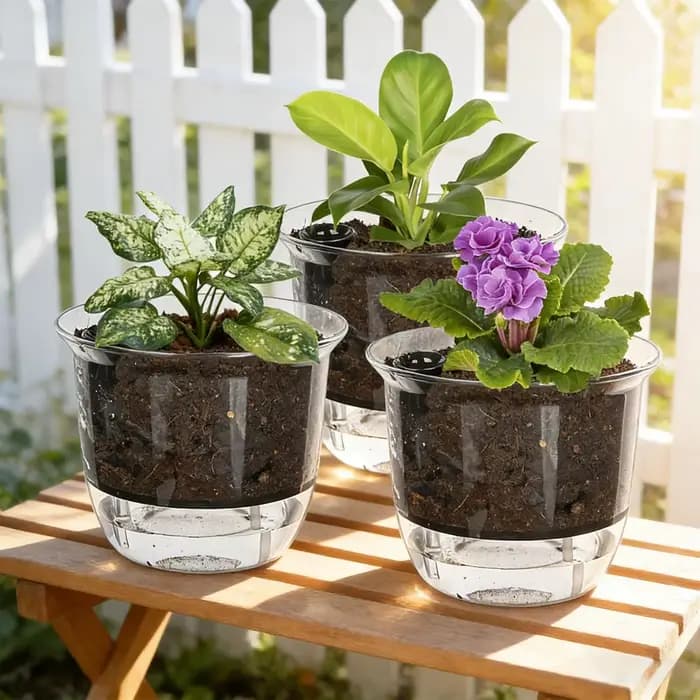 Pot de fleurs en plastique auto-arrosant à double couche pour plantes hydroponiques