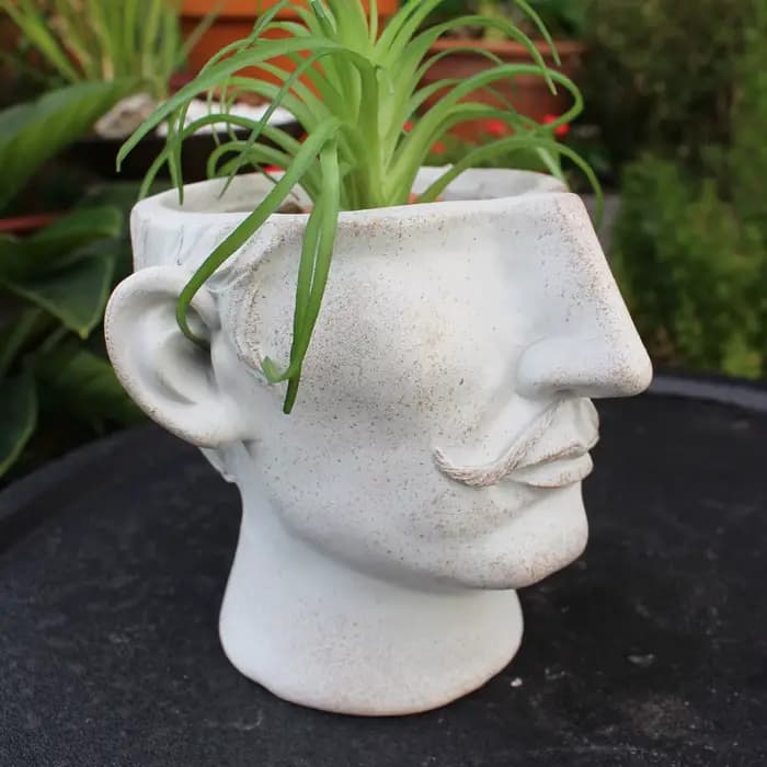 Pot de fleurs en résine personnalisé avec un design de moustache ludique