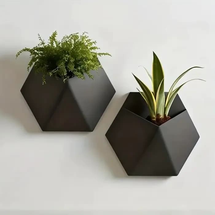 Pot de fleurs mural hexagonal avec trous de fixation