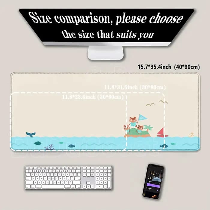 Animal Crossing Grand tapis de souris Kawaii antidérapant, accessoires de bureau mignons de dessin animé, tapis de souris avec impression HD, tapis de bureau surjeté