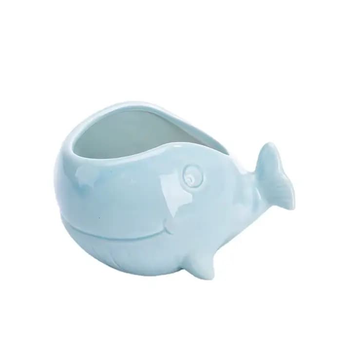 1 pièce Pot de fleurs en porcelaine bleue, style européen, motif poisson, pour plantes succulentes, mini bonsaïs, cactus, décoration de balcon et jardin domestique