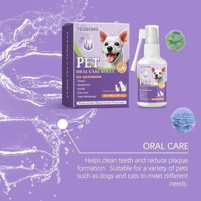 Spray rafraîchissant pour l'haleine des chiens et des chats - Élimination efficace du tartre et de la plaque dentaire, stoppe la mauvaise haleine, traitement doux d'hygiène buccale pour animaux de com