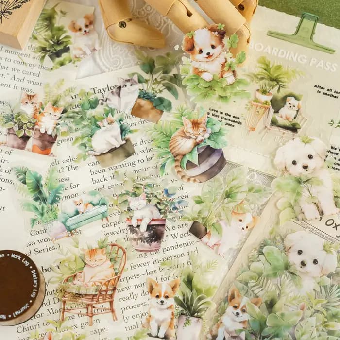 30 pièces/paquet plante d'empotage esthétique autocollants pour animaux de compagnie bricolage Scrapbooking