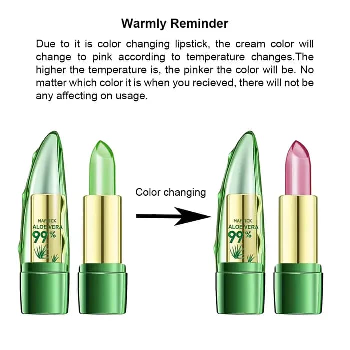 Rouge à lèvres à changement chaud à l'aloe vera pour une protection des lèvres longue durée, hydratant et change de couleur, changement de couleur magique