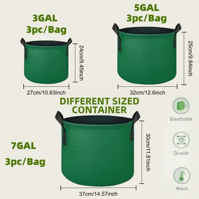 Sacs de culture en feutre vert 3/5/7 gallons pour plantes, pots de plantation à aération forte pour le jardinage, maintien de l'humidité