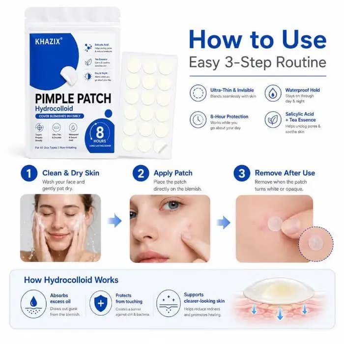 Patchs Hydrocolloïdes Anti-Acné pour une Guérison Rapide des Imperfections, 372 Pièces, Imperméables pour la Douche, la Natation et les Activités de Plein Air