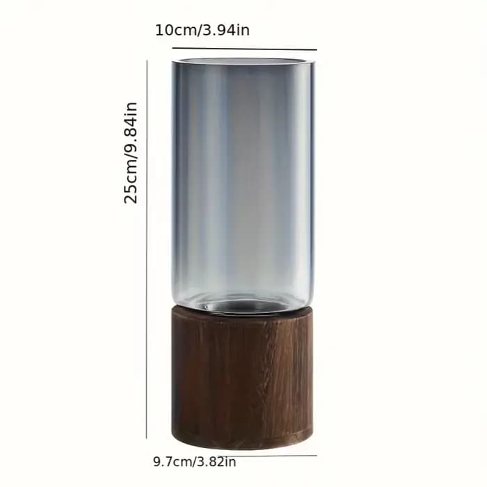Vase en verre élégant avec base en bois pour plantes hydroponiques