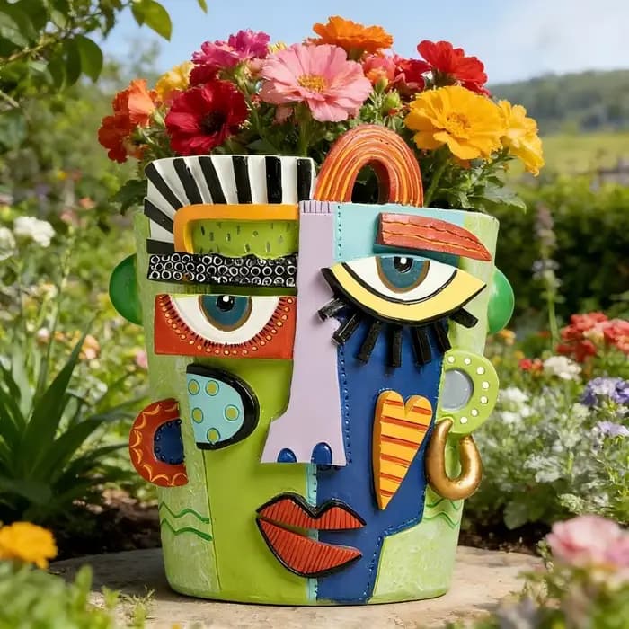 Pot de fleurs décoratif abstrait en forme de visage