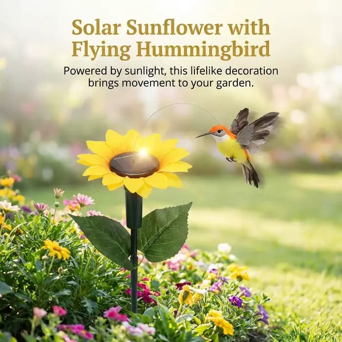 Décoration de jardin solaire rotative en forme de tournesol avec motif papillon et colibri pour extérieur