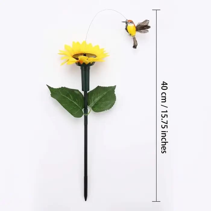 Décoration de jardin solaire rotative en forme de tournesol avec motif papillon et colibri pour extérieur