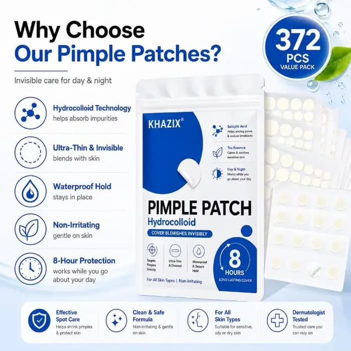 Patchs Hydrocolloïdes Anti-Acné pour une Guérison Rapide des Imperfections, 372 Pièces, Imperméables pour la Douche, la Natation et les Activités de Plein Air