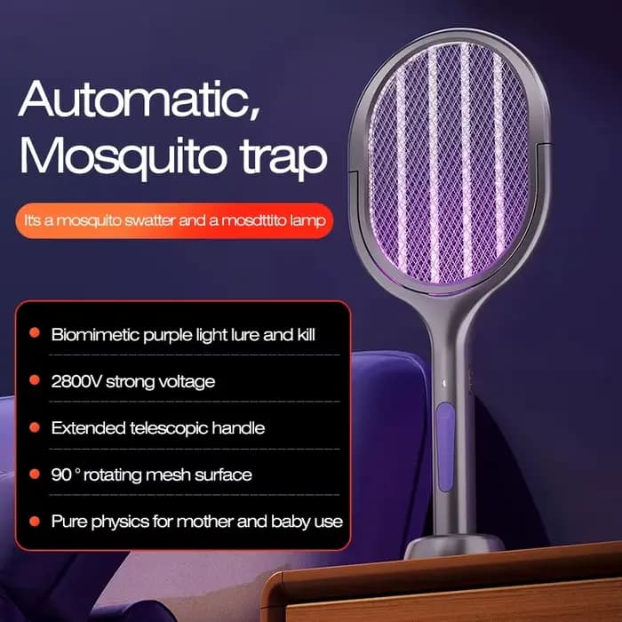 Raquette anti-moustiques électrique télescopique et lampe piège UV