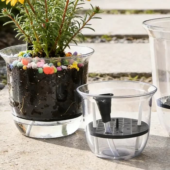 Pot de fleurs en plastique auto-arrosant à double couche pour plantes hydroponiques