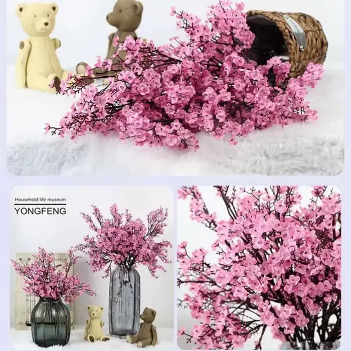 Nouvelles fleurs artificielles de cerisier rose longues en soie