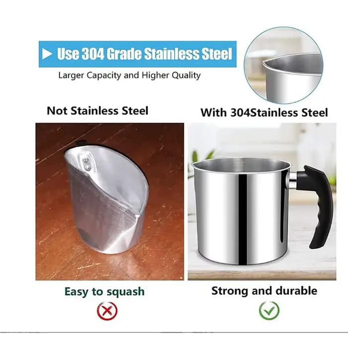 Pot verseur pour fabrication de bougies de 1300ml, Pot de fusion de cire en acier inoxydable 304 avec poignée résistante à la chaleur, pichet pour fabrication de bougies