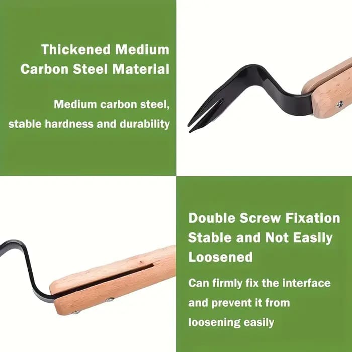 1 Outil de désherbage manuel - Fourche en métal durable avec manche en bois pour une élimination facile des pissenlits