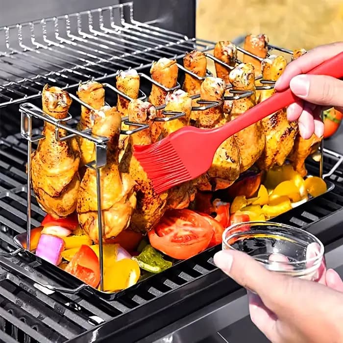 Support d'ailes de jambe de poulet pliant en acier inoxydable, 1 pièce, gril de jambe de poulet pour barbecue, gril Vertical pour four de gril de fumeur
