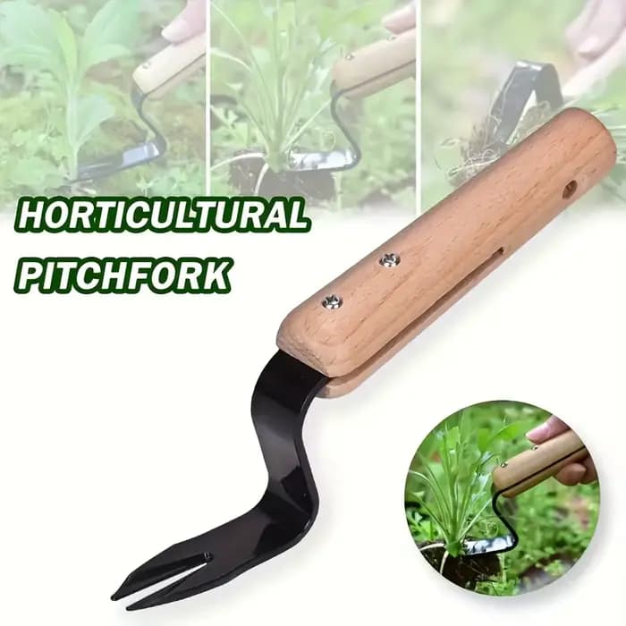 1 Outil de désherbage manuel - Fourche en métal durable avec manche en bois pour une élimination facile des pissenlits