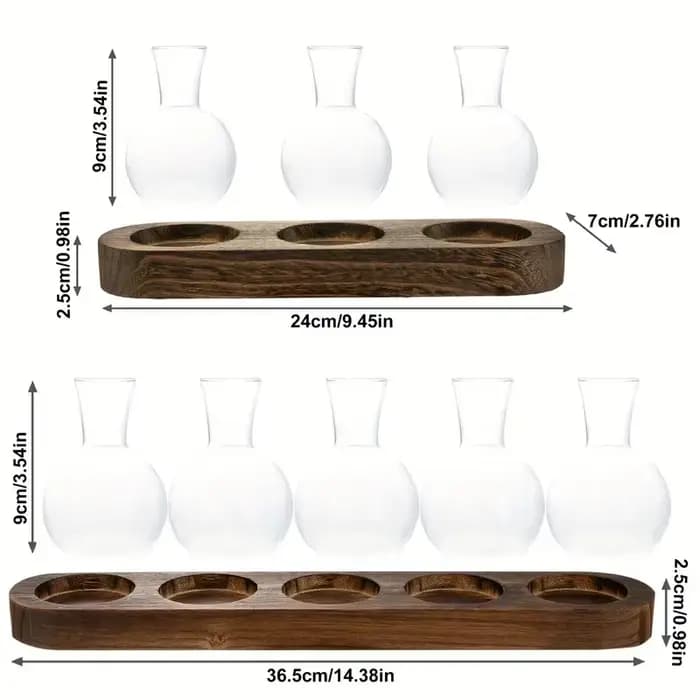 Terrarium en verre pour plantes avec plateau en bois – Pour vase hydroponique d'épandation intérieure