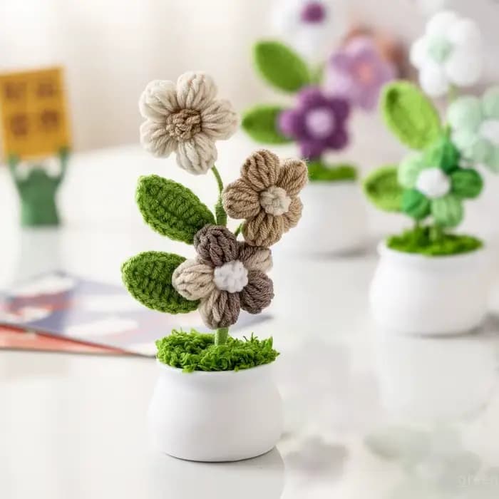 Petites plantes en pot au crochet faites à la main