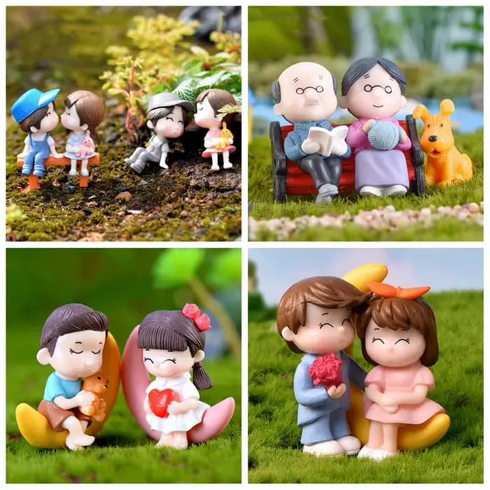 Accessoires de jardin féerique miniatures, Statue d'ornement d'amoureux Kawaii, Figurines de paysage de jardin de maison, décor de Terrarium de maison de poupée
