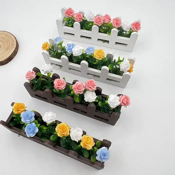 Mini clôture de Roses en pot, ensemble de fleurs, modèle de cloison de balcon, échelle, ornements miniatures, accessoires Photo, décoration de maison, décor de bureau