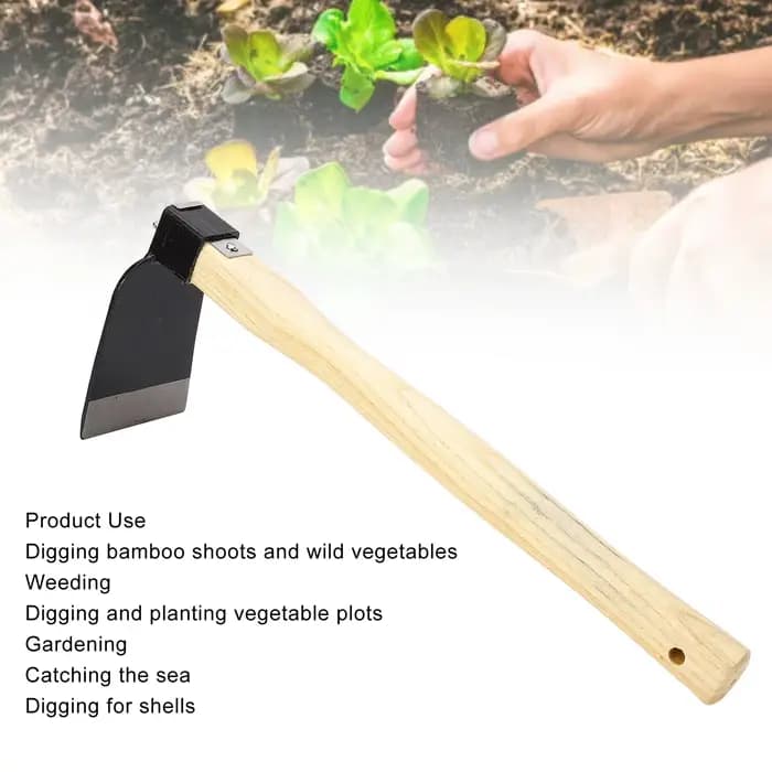 Houe à main de jardinage ergonomique avec manche en bois