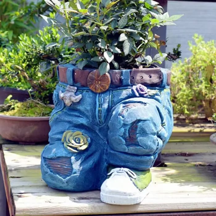 Sculpture de décoration de jardin en jean Vintage en résine, Pot de fleur d'extérieur pour balcon, cour, jardinage, conteneur de plantes décoratif Durable, 1 pièce